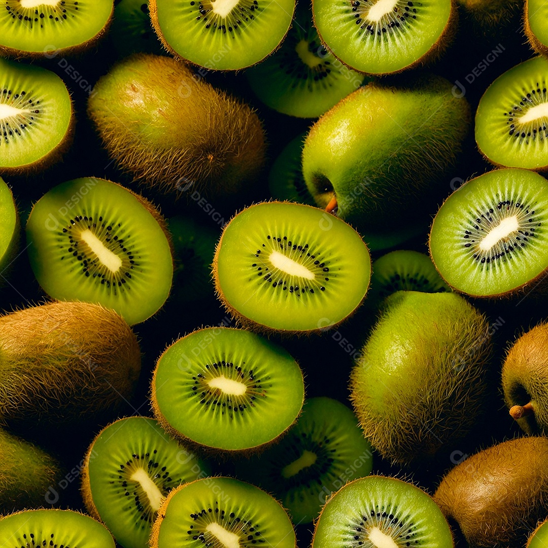 Muitos kiwi frescos e cortados