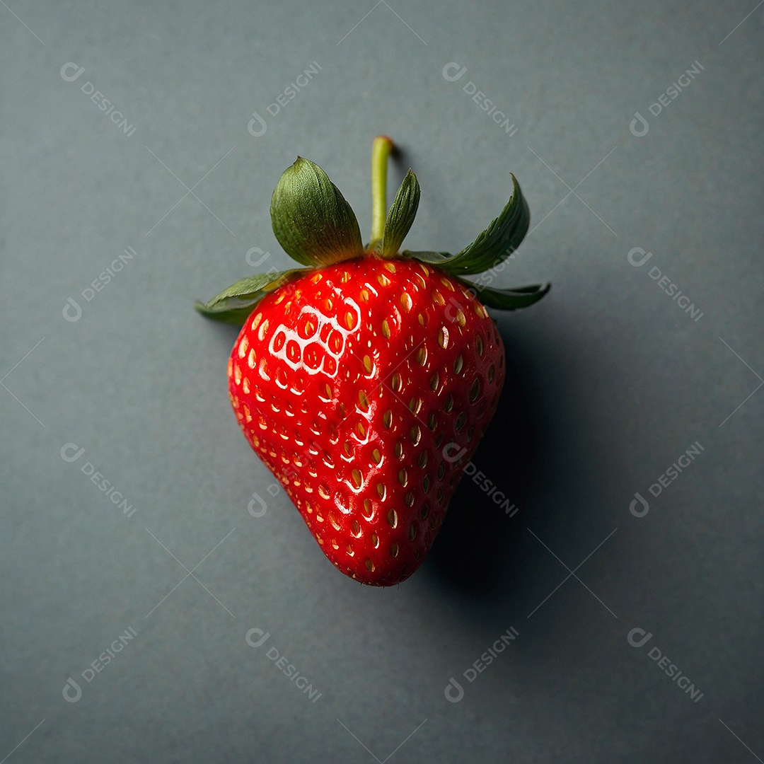 Morango maduro sobre fundo cinza