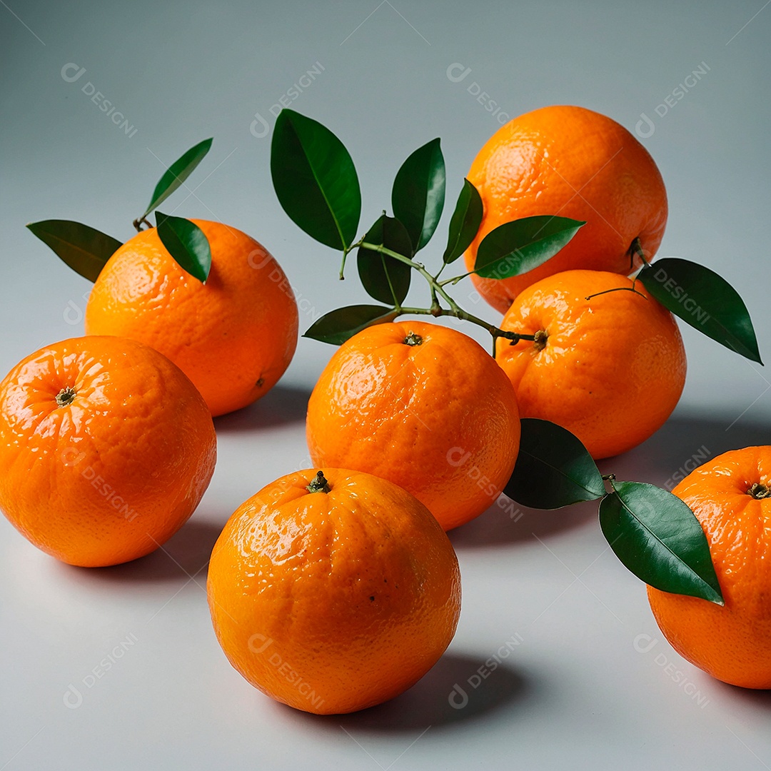 Galhos com folhas verdes e tangerinas deliciosas