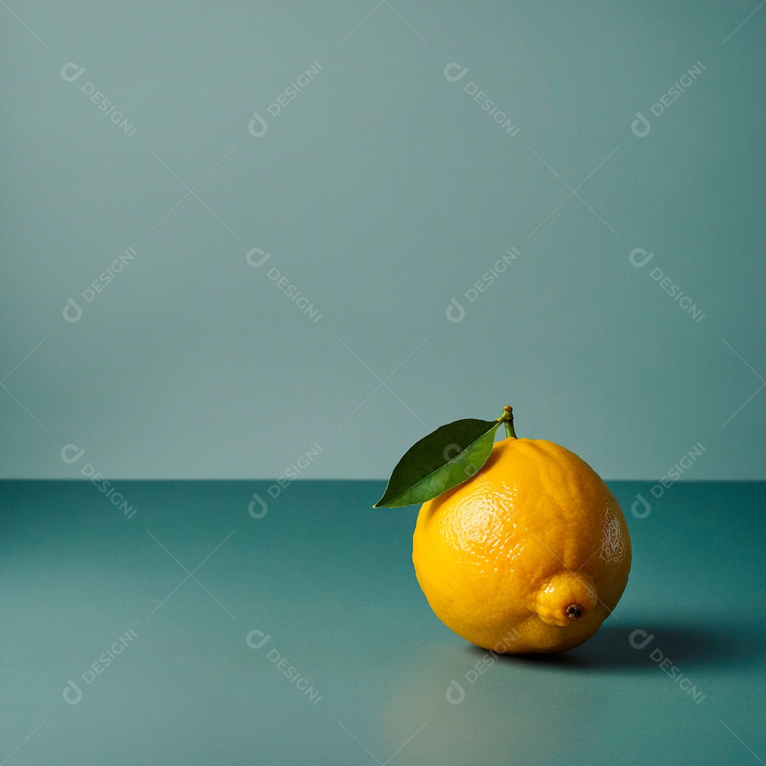 Limão amarelo com uma folha verde