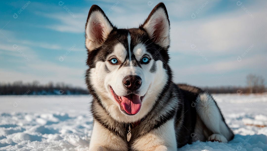 Um lindo husky siberiano de olhos azuis