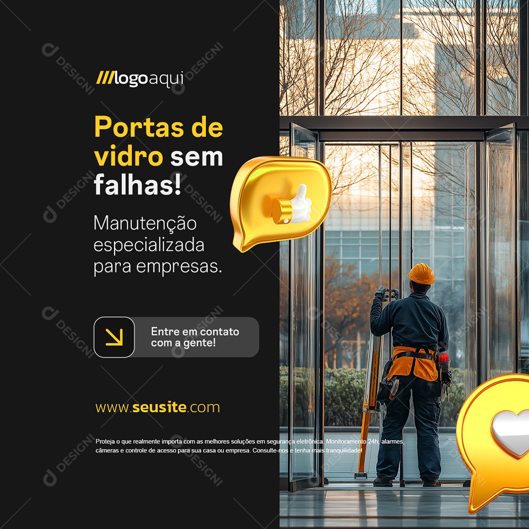 Segurança Portas de Vidro Sem Falhas Social Media PSD Editável
