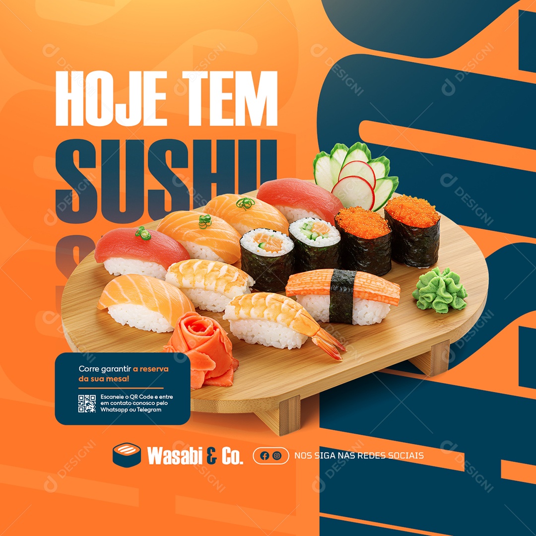 Restaurante Japonês Hoje Tem Sushi Social Media PSD Editável