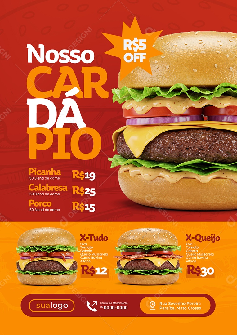 Modelo de Cardápio Hamburgueria PSD Editável