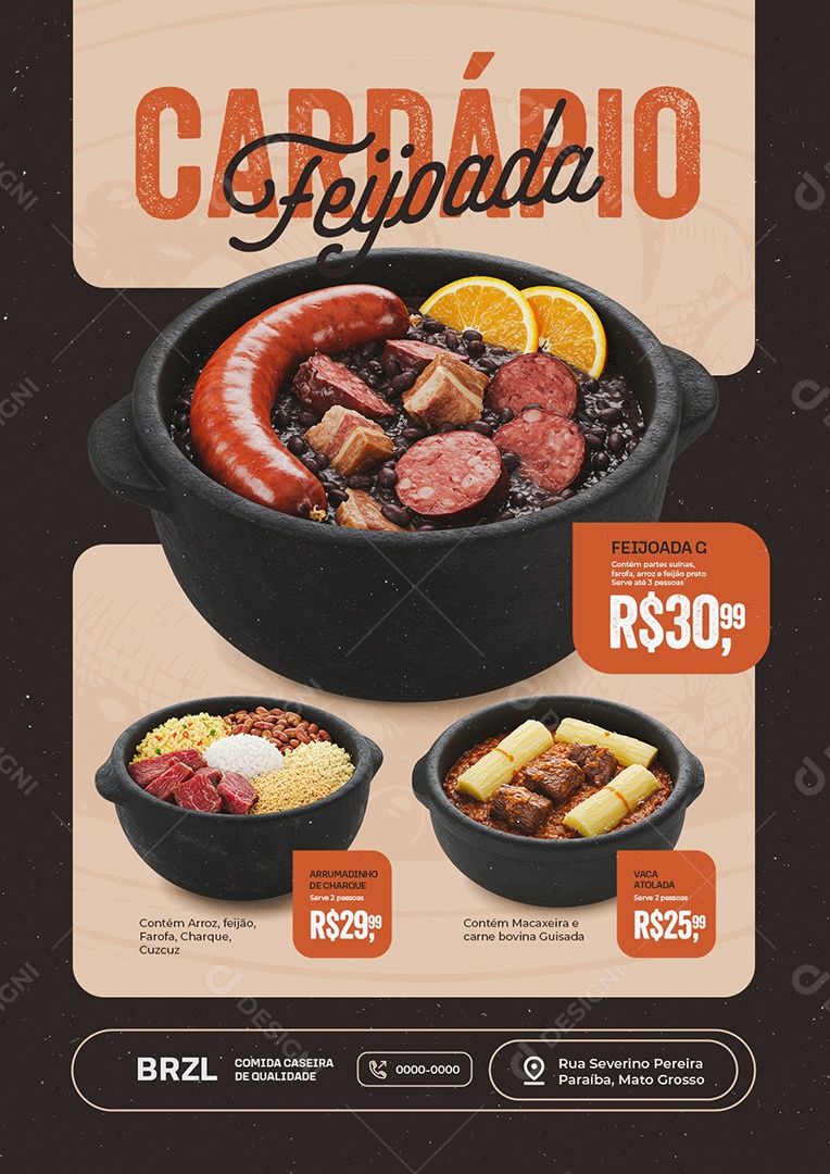 Modelo de Cardápio Feijoada Social Media PSD Editável