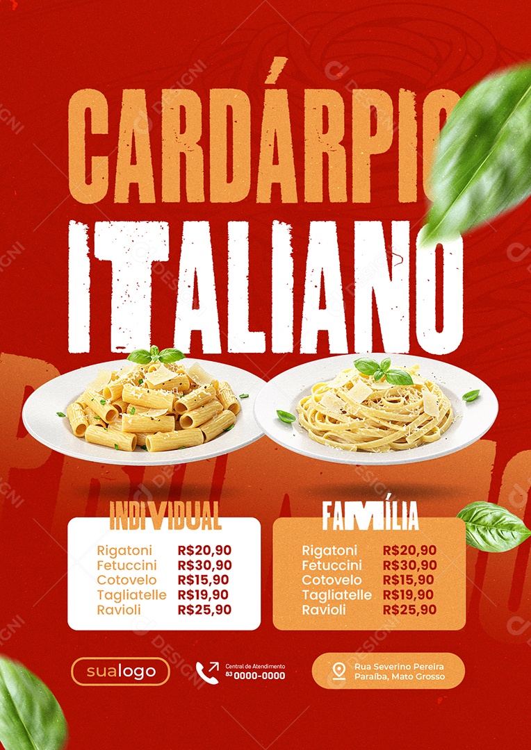 Modelo de Cardápio Italiano Social Media PSD Editável
