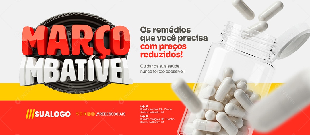 Banner Farmácia Março Imbatível Os Rémedios Social Media PSD Editável