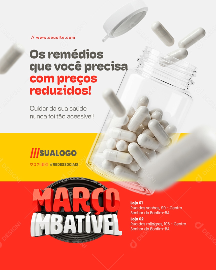 Farmácia Março Imbatível Os Rémedios Social Media PSD Editável