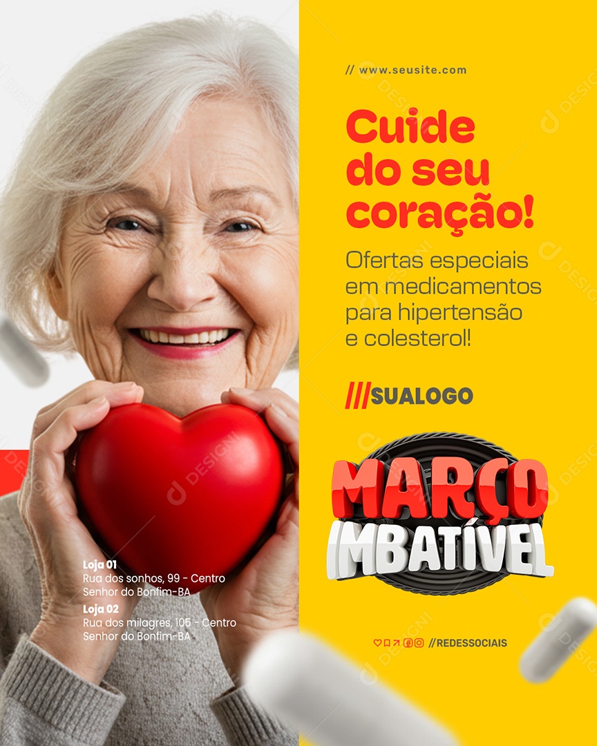 Farmácia Março Imbatível Cuide do Seu Coração Social Media PSD Editável