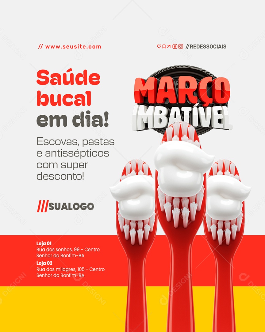 Farmácia Março Imbatível Saúde Bucal em Dia Social Media PSD Editável