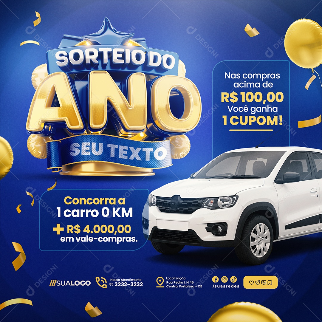 Supermercado Sorteio Do Ano Concorra a Um Carro Social Media PSD Editável