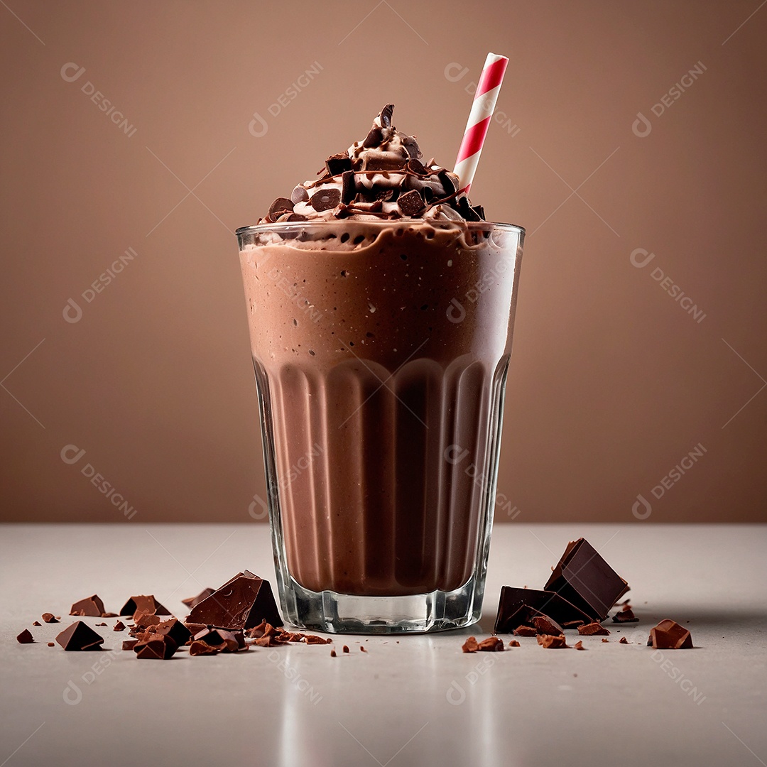 Copo de milk shake de chocolate com barra