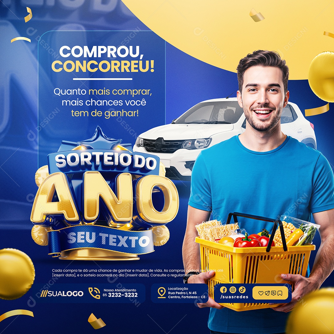 Supermercado Sorteio Do Ano Comprou Concorreu Social Media PSD Editável