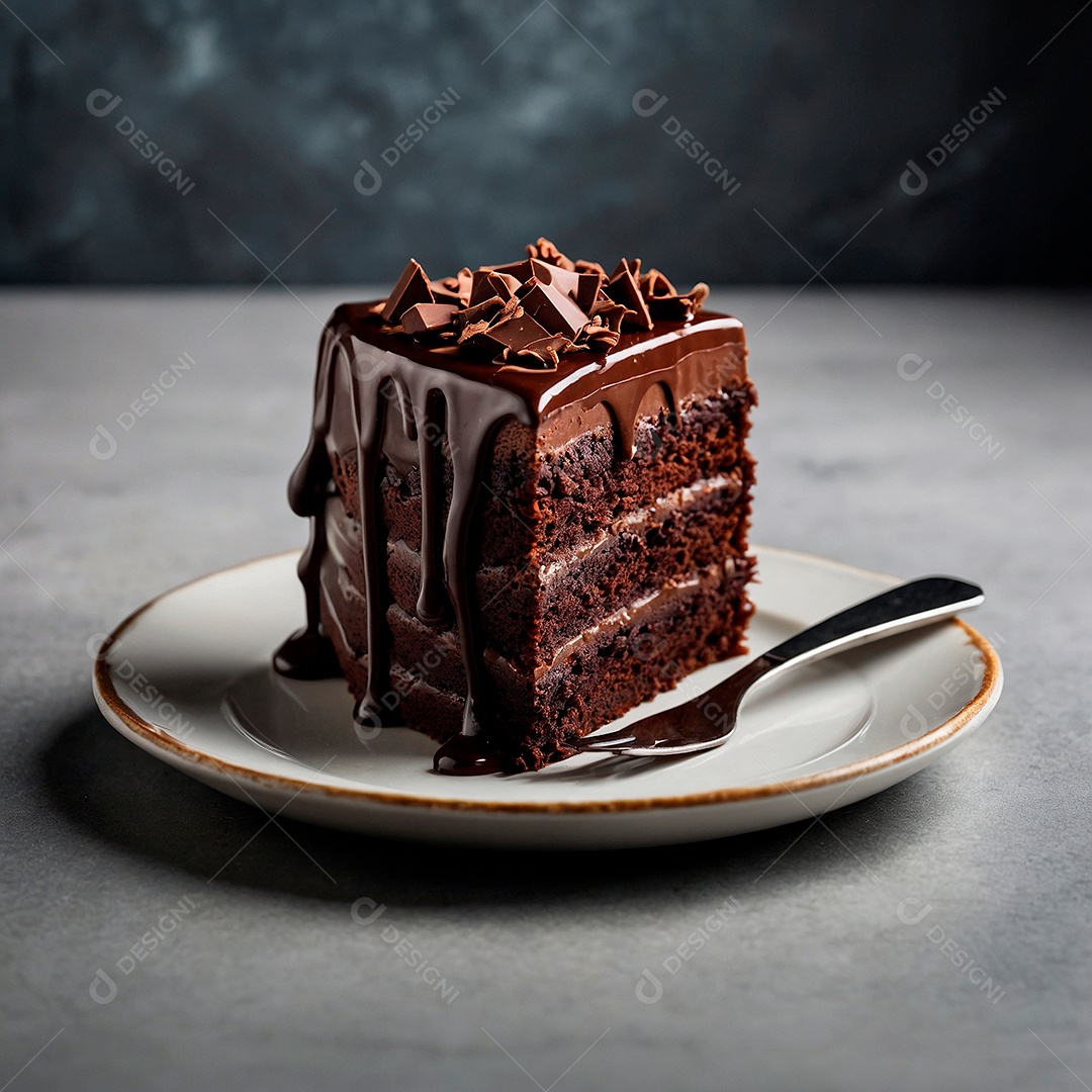 Pedaço de bolo recheado confeitado com cobertura