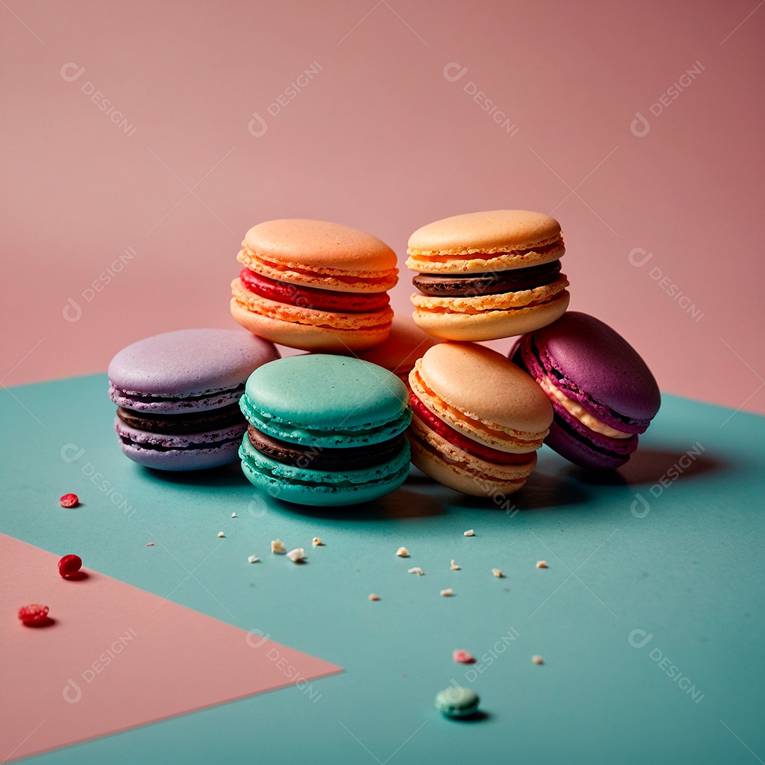 Macarons coloridos e deliciosos recheados