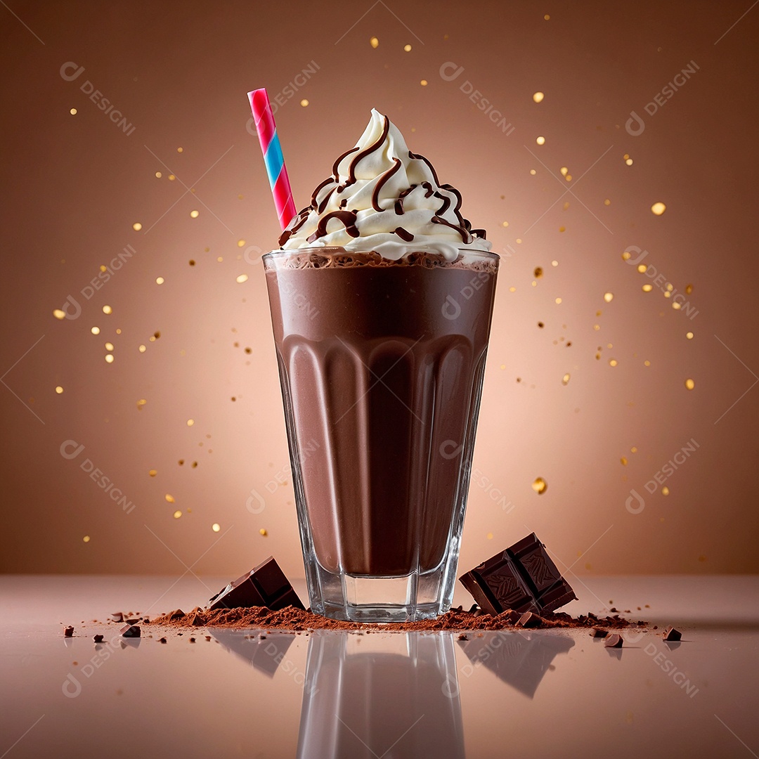 Copo com delicioso milk shake de chocolate