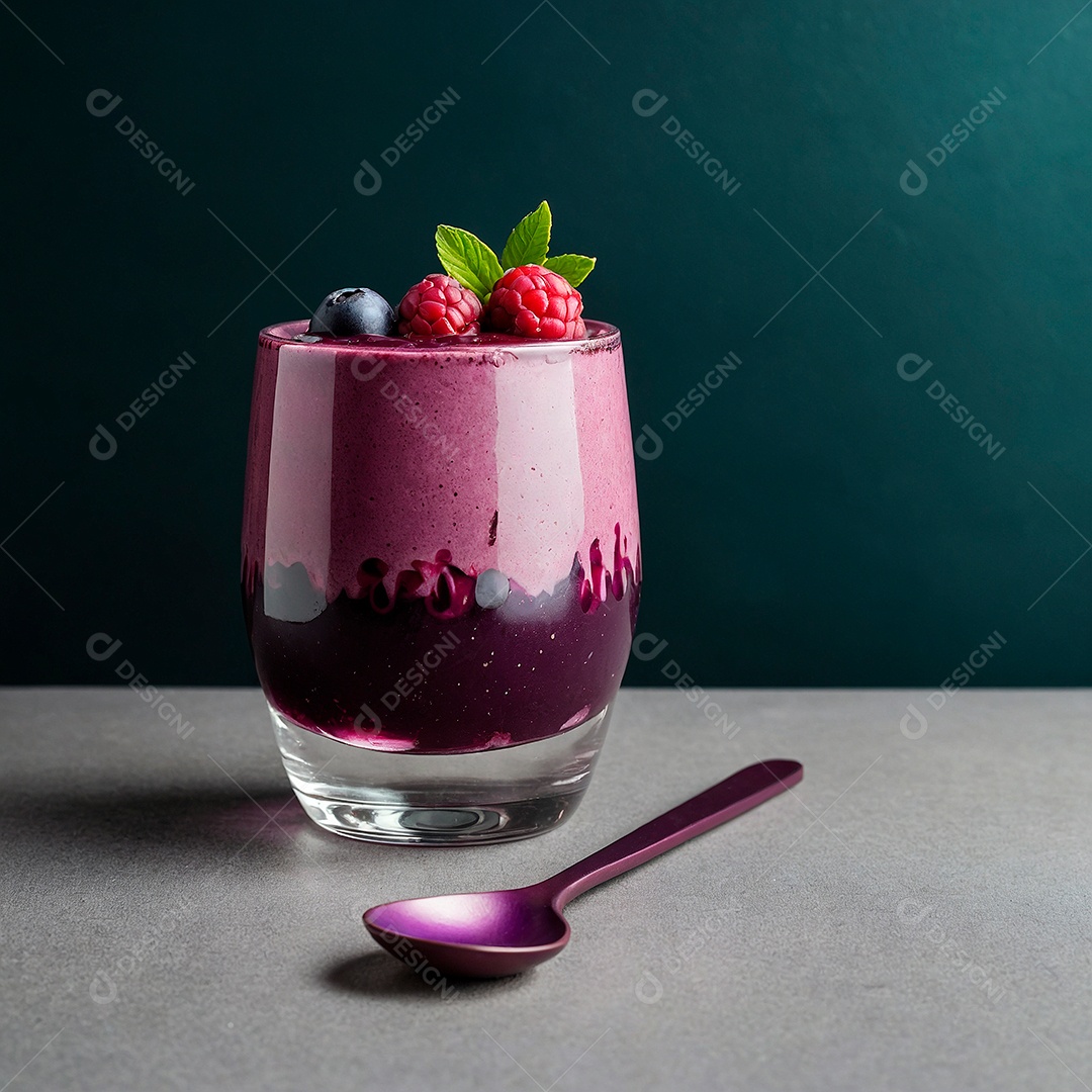 Copo com creme delicioso de frutas vermelhas