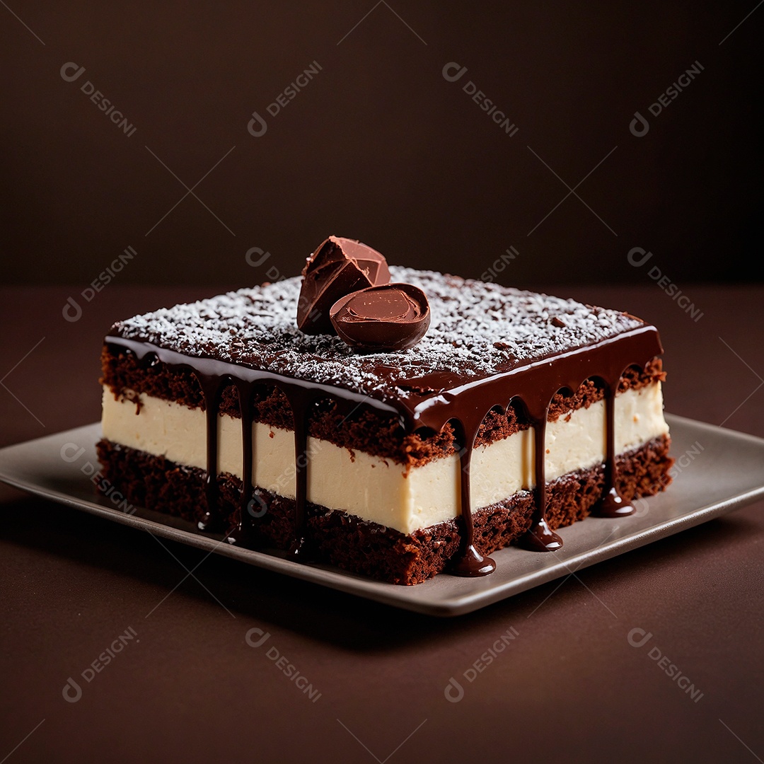 Fatia de bolo de chocolate com creme de ninho