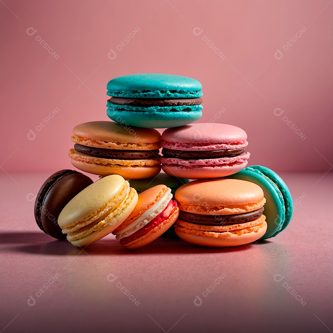 Macarons coloridos e deliciosos