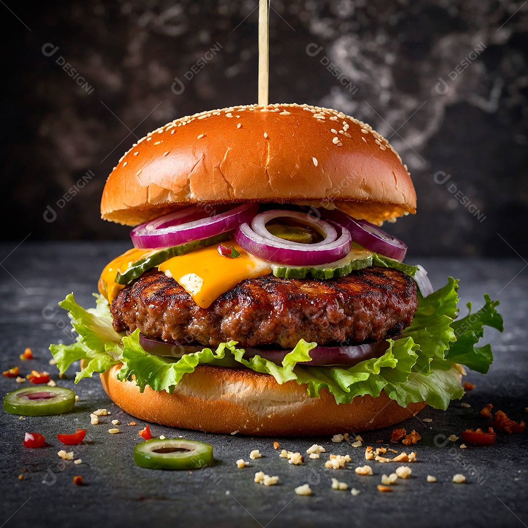 Hamburguer delicioso suculento com cheddar