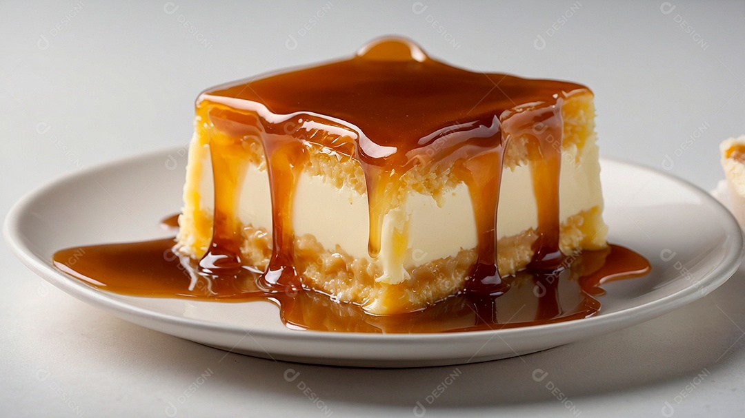 Torta de doce com deliciosa calda de caramelo