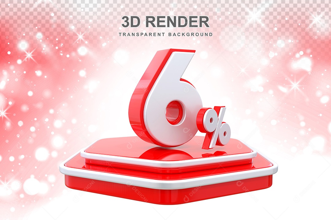 Número 3D 6% Vermelho Elemento Para Composição PSD