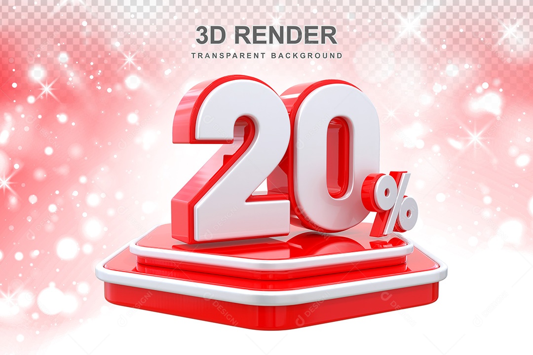 Número 3D 20% Vermelho Elemento Para Composição PSD