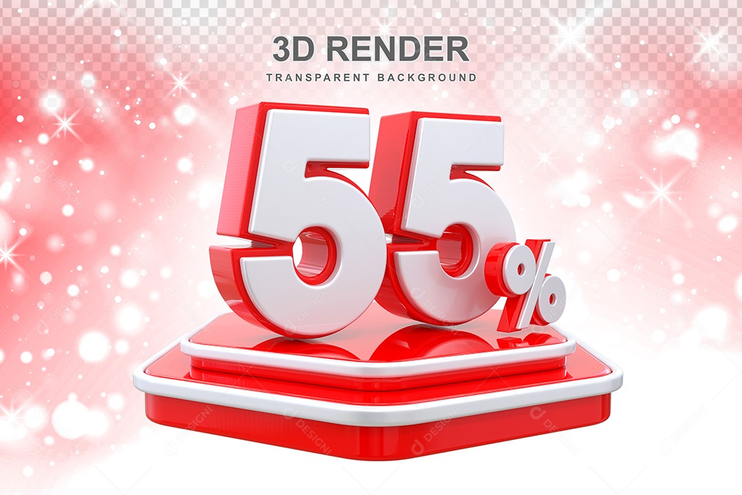 Número 3D 55% Vermelho Elemento Para Composição PSD