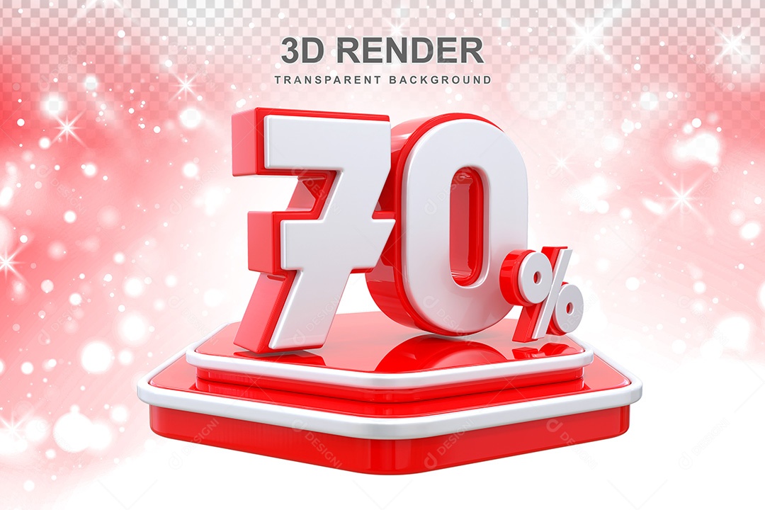 Número 3D 70% Vermelho Elemento Para Composição PSD