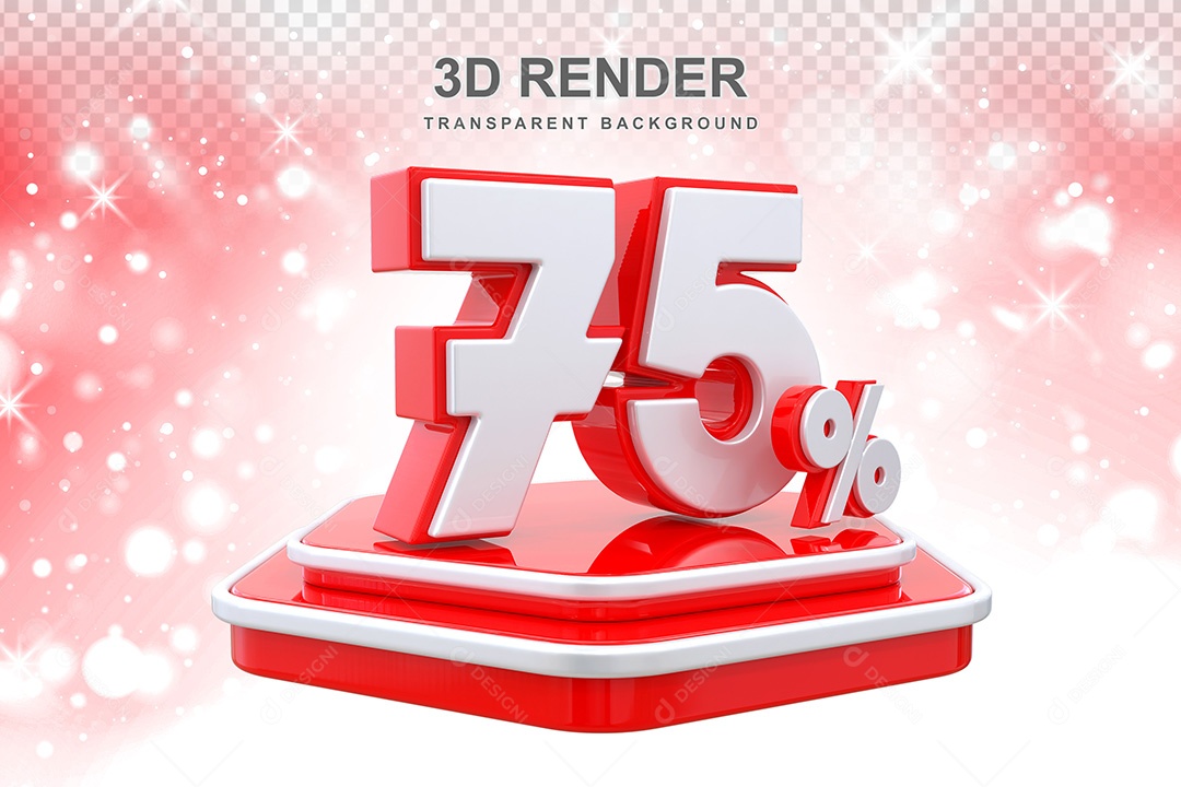 Número 3D 75% Vermelho Elemento Para Composição PSD