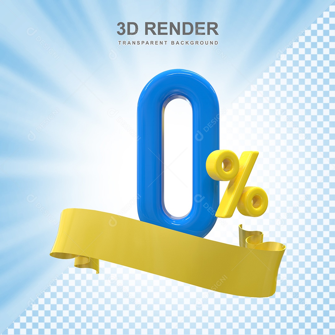 Número 3D 0% Azul e Amarelo Elemento Para Composição PSD