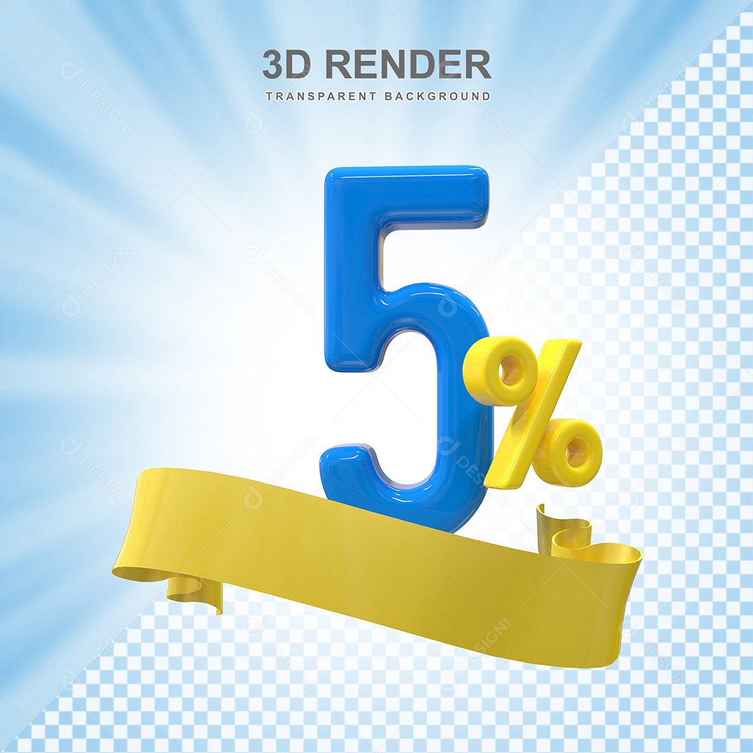 Número 3D 5% Azul e Amarelo Elemento Para Composição PSD