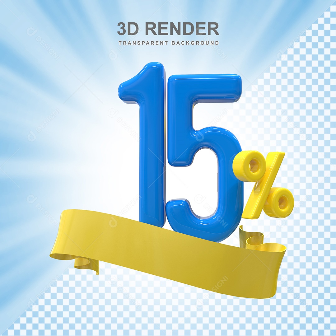 Número 3D 15% Azul e Amarelo Elemento Para Composição PSD