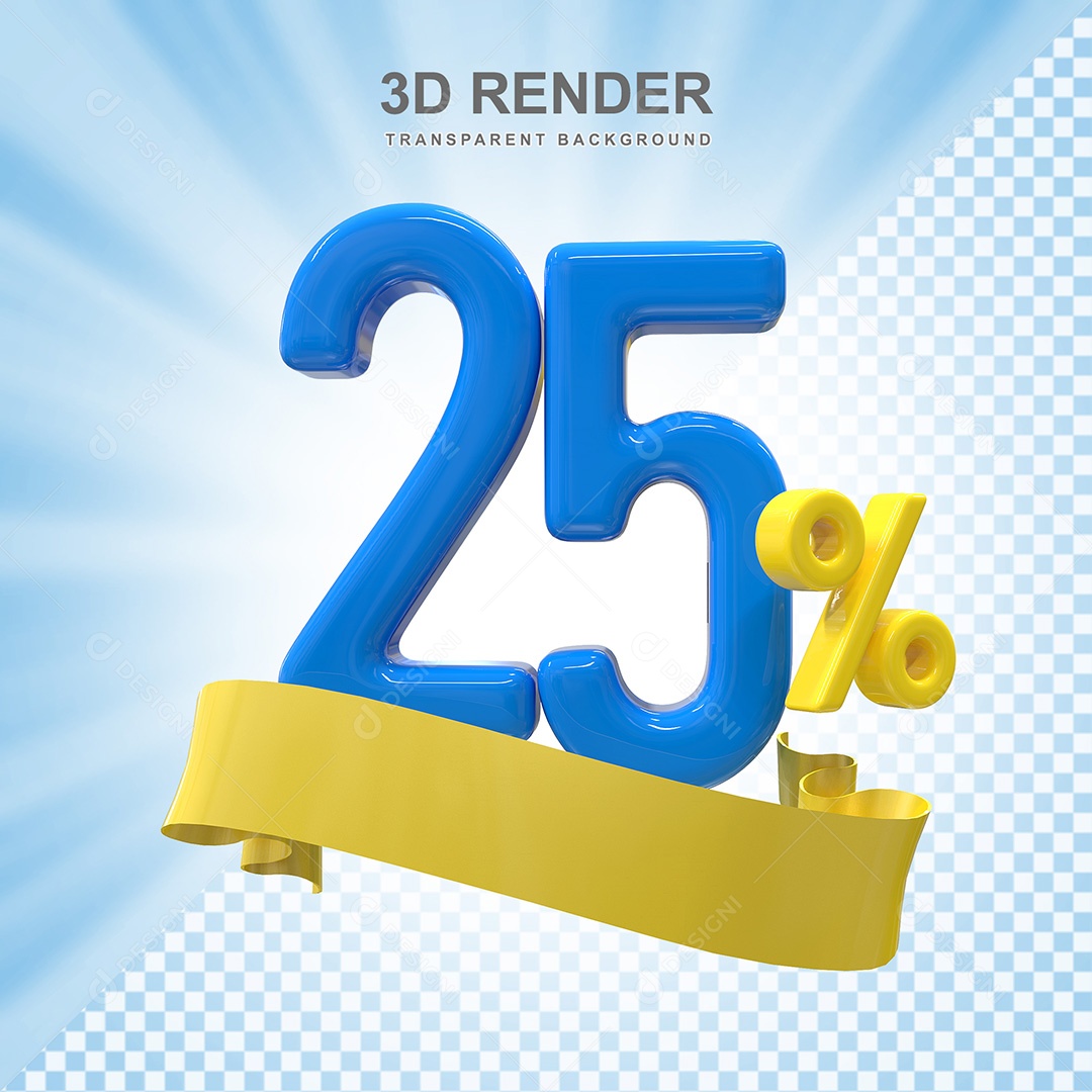 Número 3D 25% Azul e Amarelo Elemento Para Composição PSD