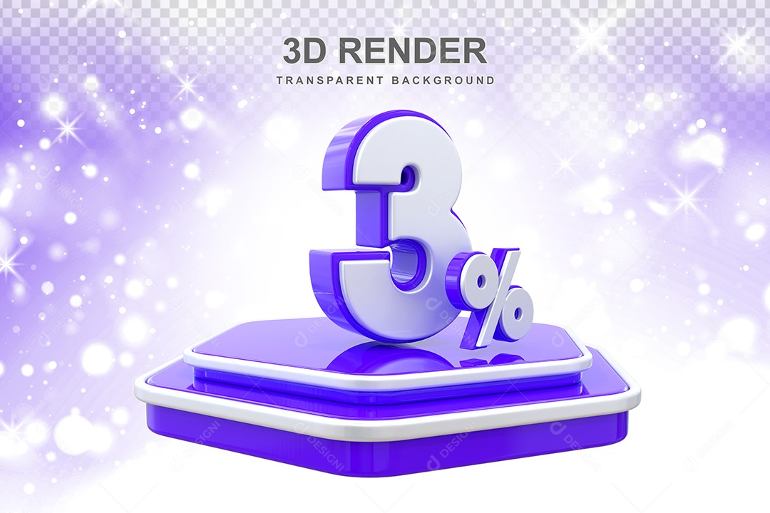 Número 3D 3% Azul e Branco Elemento Para Composição PSD