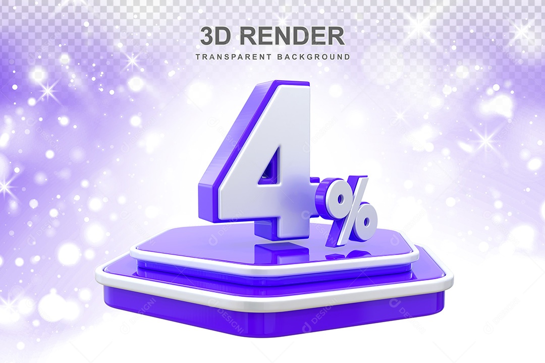 Número 3D 4% Azul e Branco Elemento Para Composição PSD