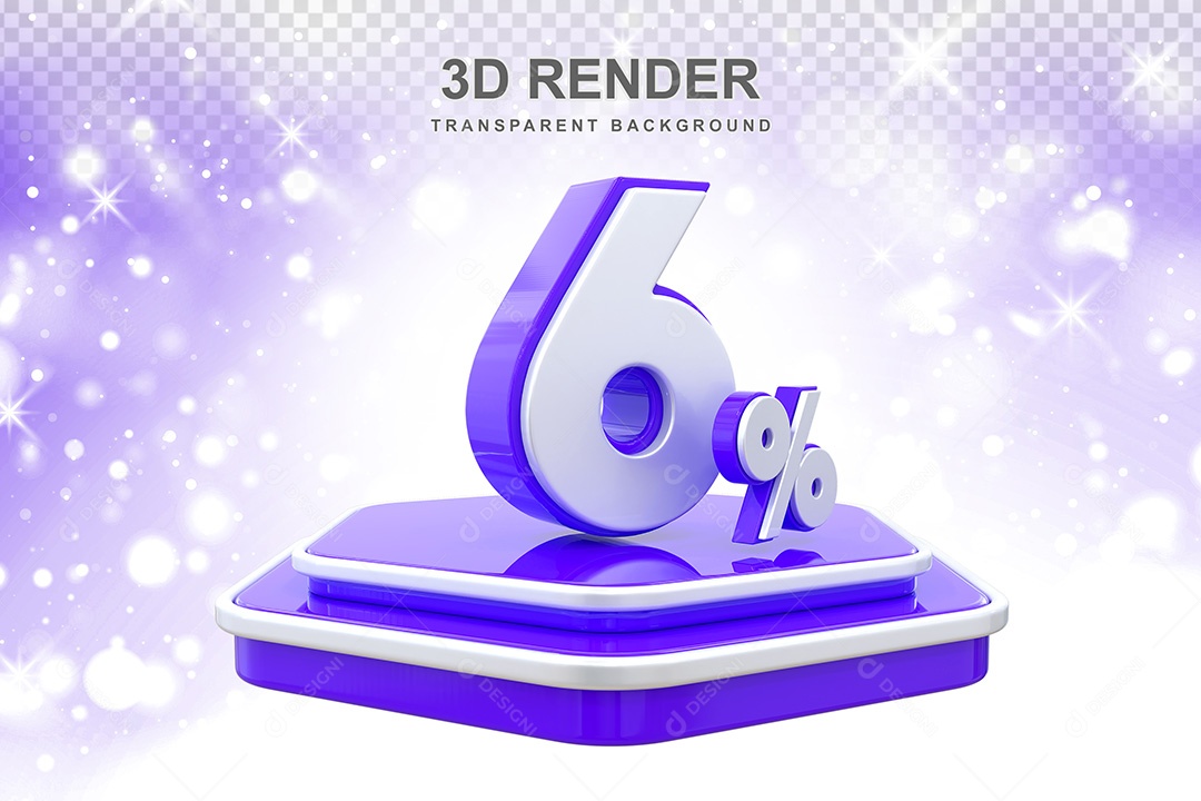 Número 3D 6% Azul e Branco Elemento Para Composição PSD