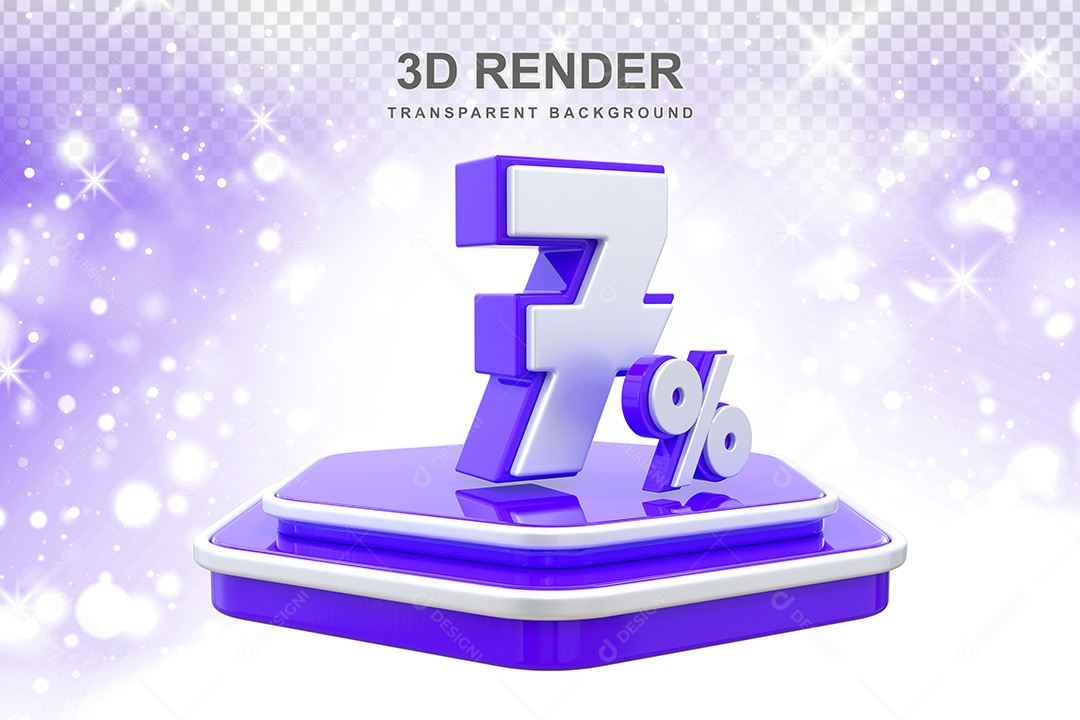 Número 3D 7% Azul e Branco Elemento Para Composição PSD
