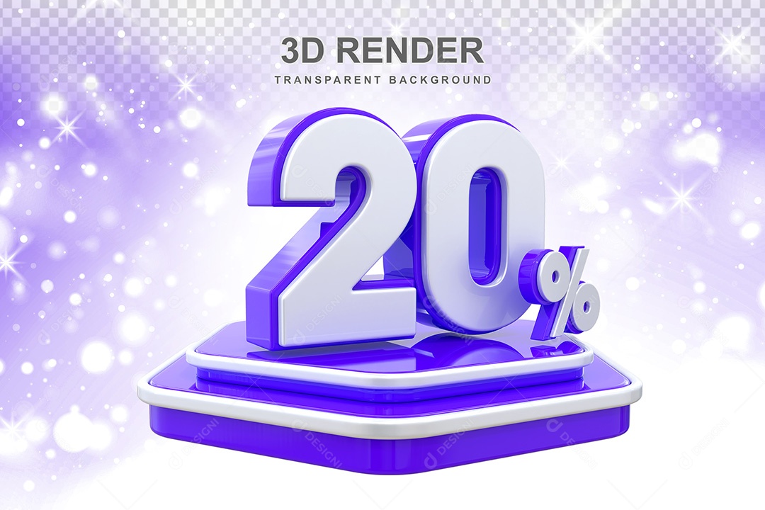 Número 3D 20% Azul e Branco Elemento Para Composição PSD