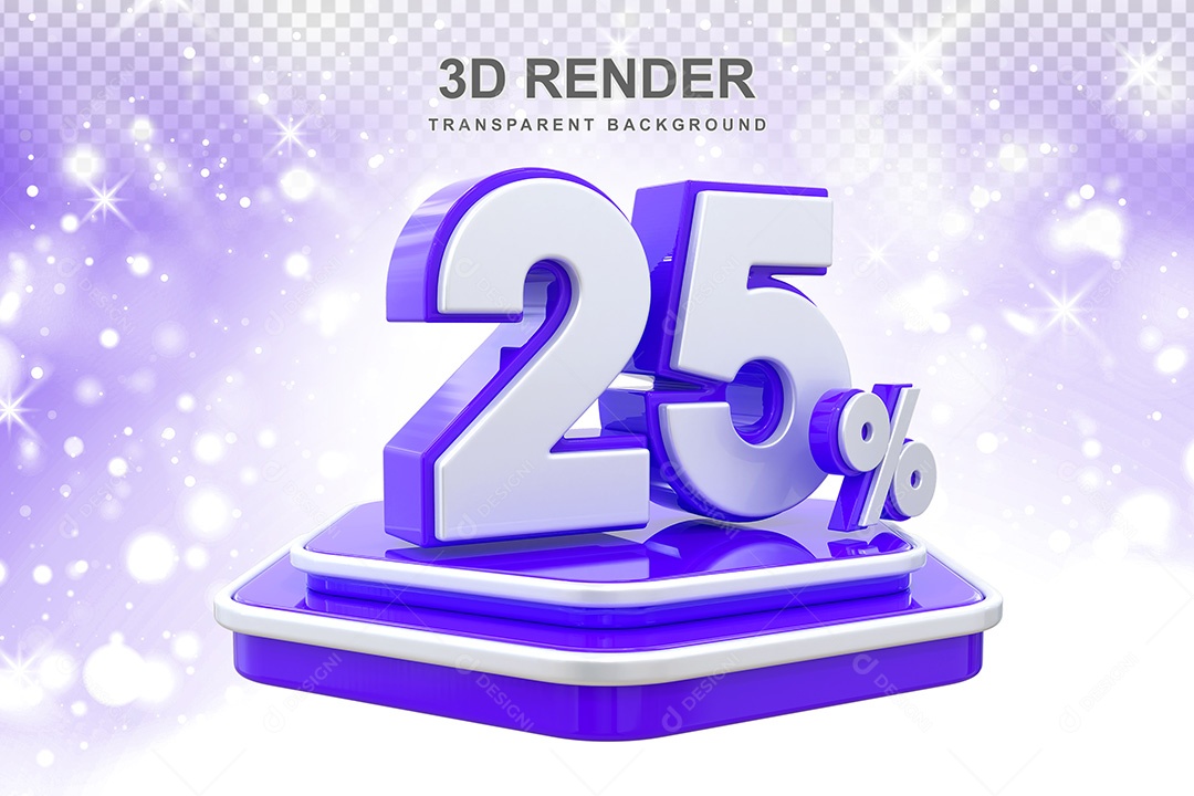 Número 3D 25% Azul e Branco Elemento Para Composição PSD