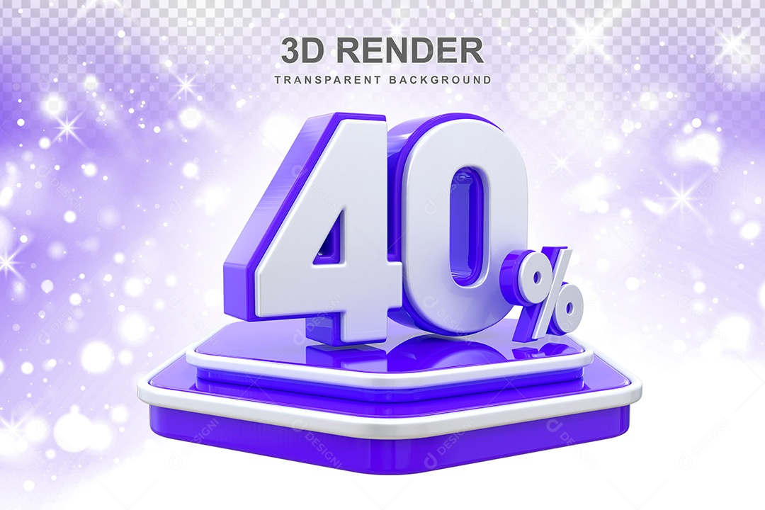 Número 3D 40% Azul e Branco Elemento Para Composição PSD