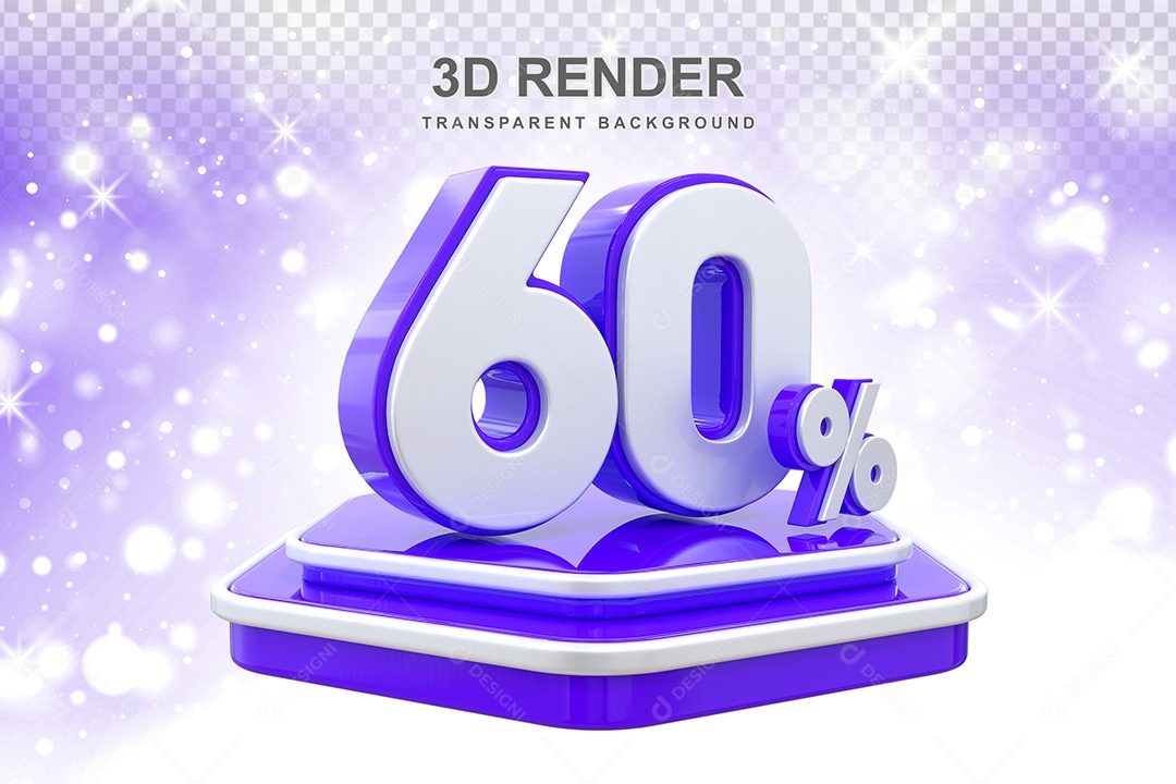 Número 3D 60% Azul e Branco Elemento Para Composição PSD
