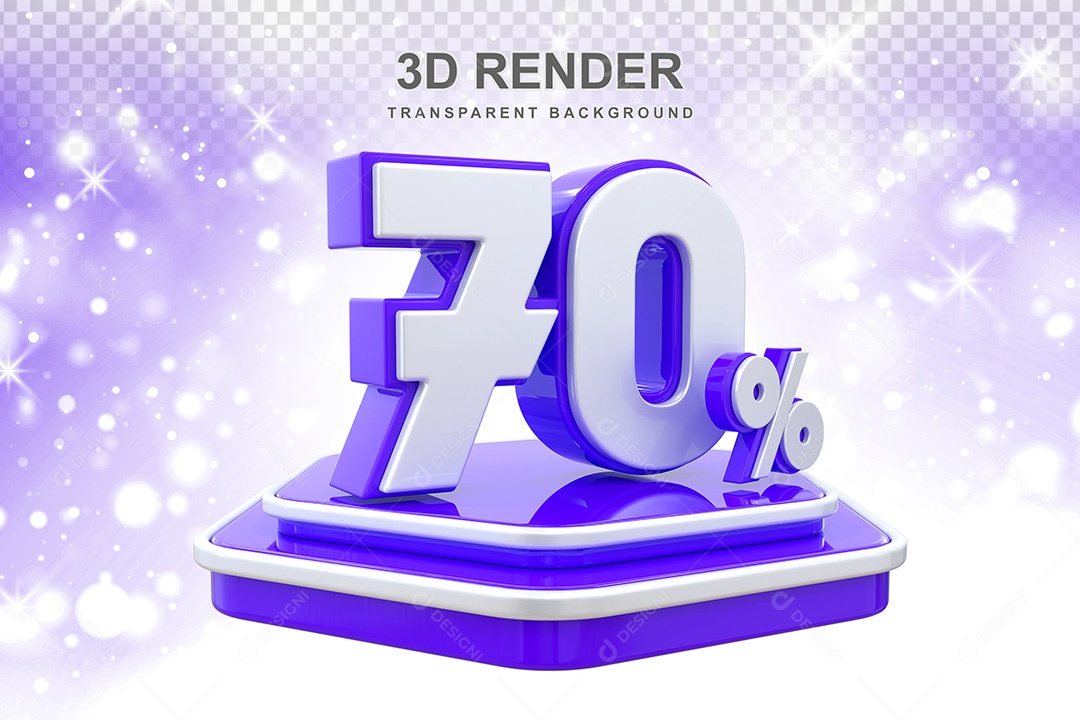 Número 3D 70% Azul e Branco Elemento Para Composição PSD