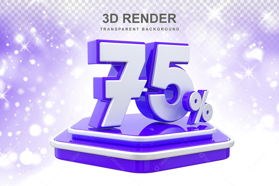 Número 3D 75% Azul e Branco Elemento Para Composição PSD