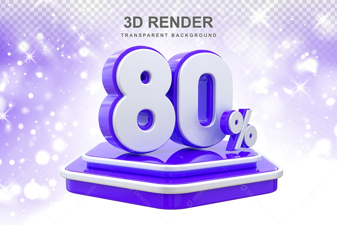 Número 3D 80% Azul e Branco Elemento Para Composição PSD