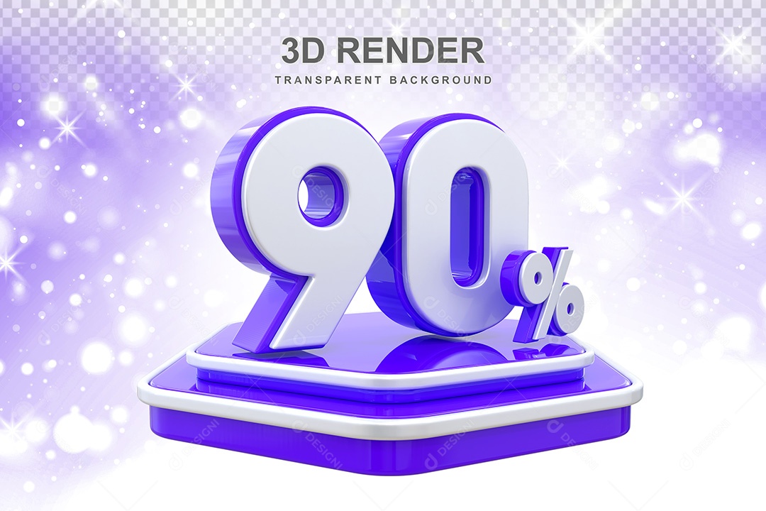 Número 3D 90% Azul e Branco Elemento Para Composição PSD