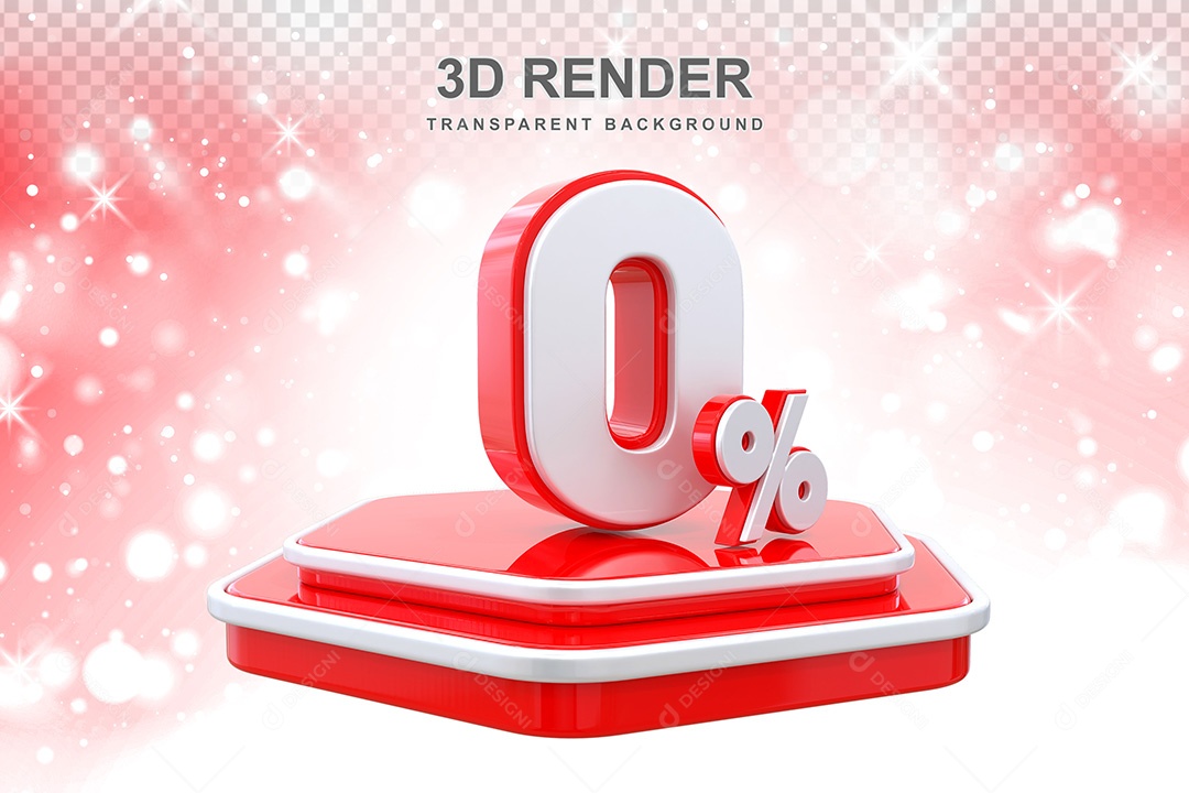 Número 3D 0% Vermelho e Branco Elemento Para Composição PSD