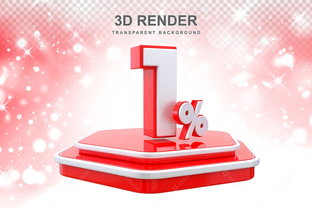 Número 3D 1% Vermelho e Branco Elemento Para Composição PSD