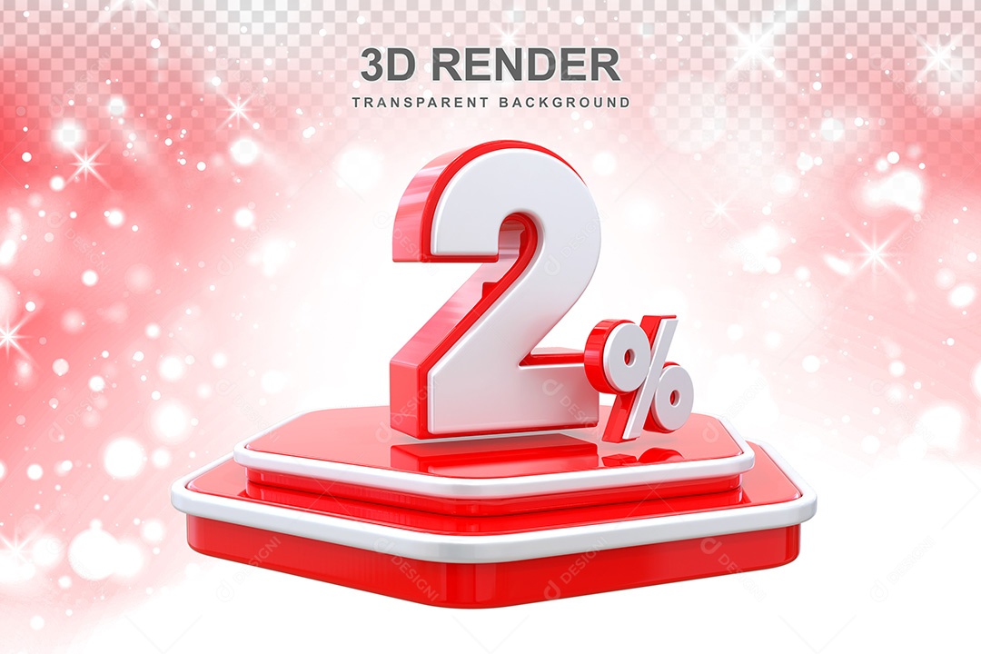 Número 3D 2% Vermelho e Branco Elemento Para Composição PSD