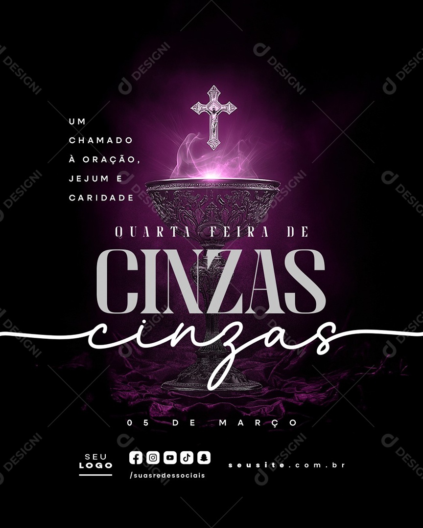 Quarta Feira de Cinzas 05 de Março Um Chamado à Oração Social Media PSD Editável